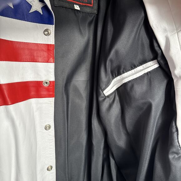 Vintage USA Boxing Leather Bomber Jacket Men's Size L Red White Blue Ringside KS - Picture 8 of 14